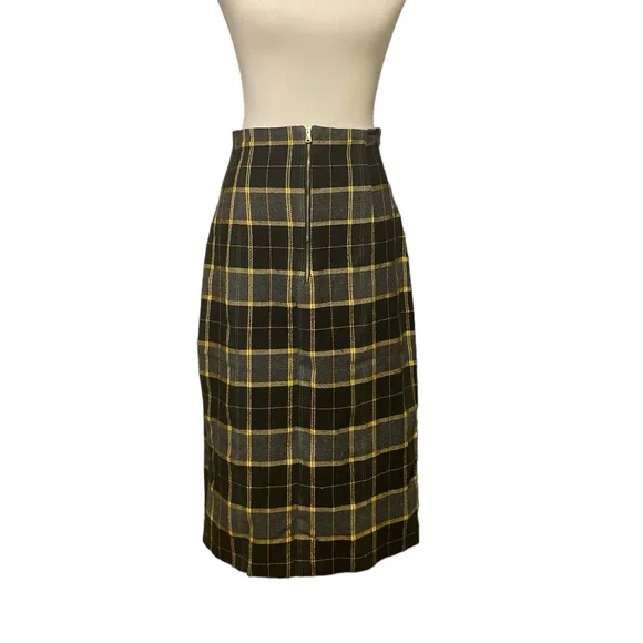 Zara Basic Women’s Plaid Midi Skirt- Size Large. Black, Gray, Yellow Plaid - Picture 2 of 8